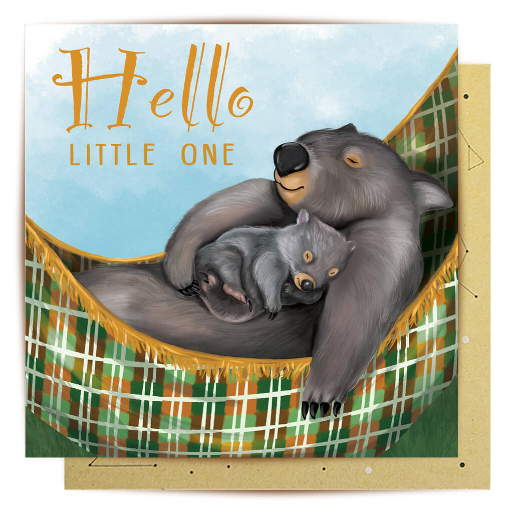 Wombat Themed New Baby Greeting Card by La La Land