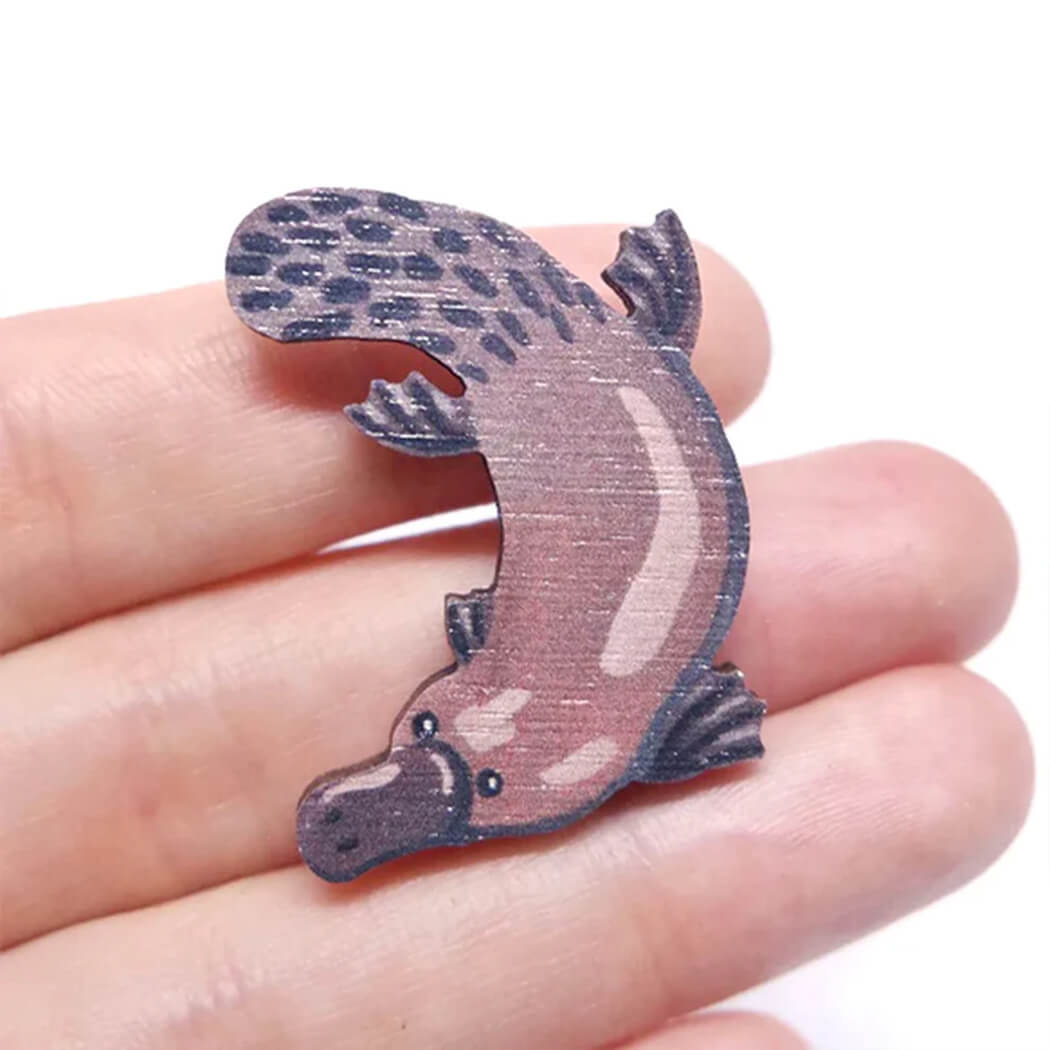 Australian platypus wooden brooch for unique gifts for women made in Australia