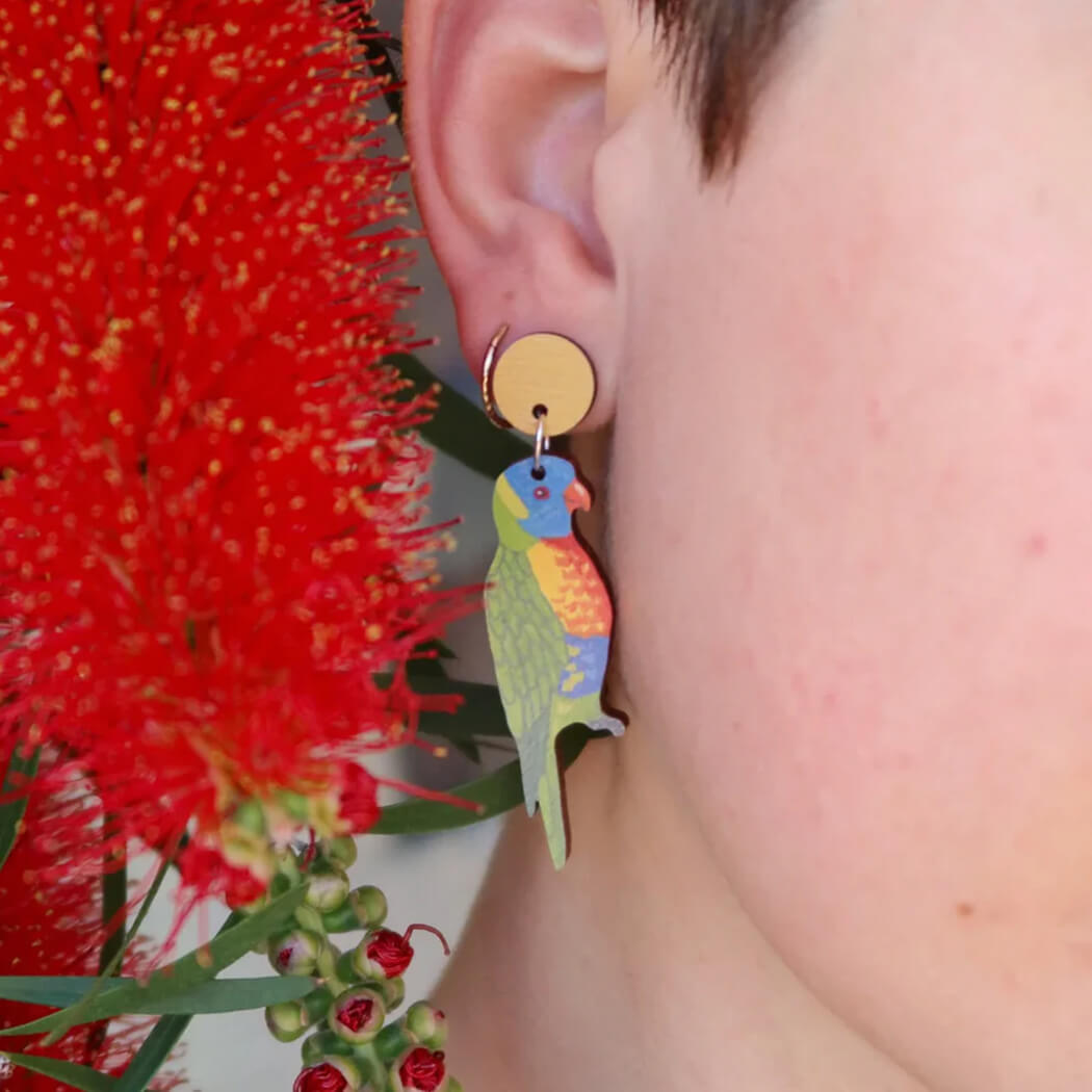 Australian Rainbow Lorikeet Bird Earrings for Gifts for Women by Pixie Nut