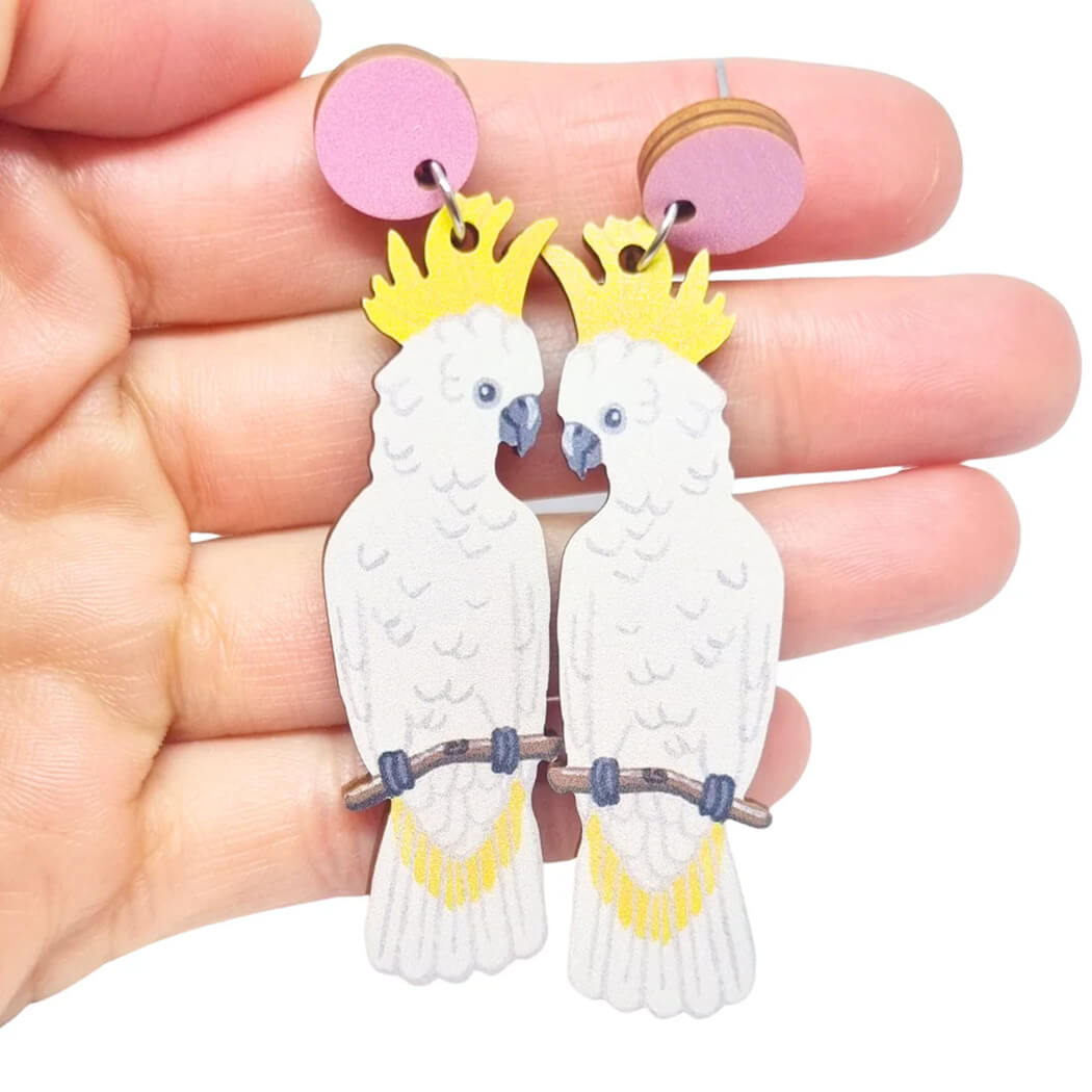 Australian White Cockatoo Bird Earrings by Pixie Nut & Co
