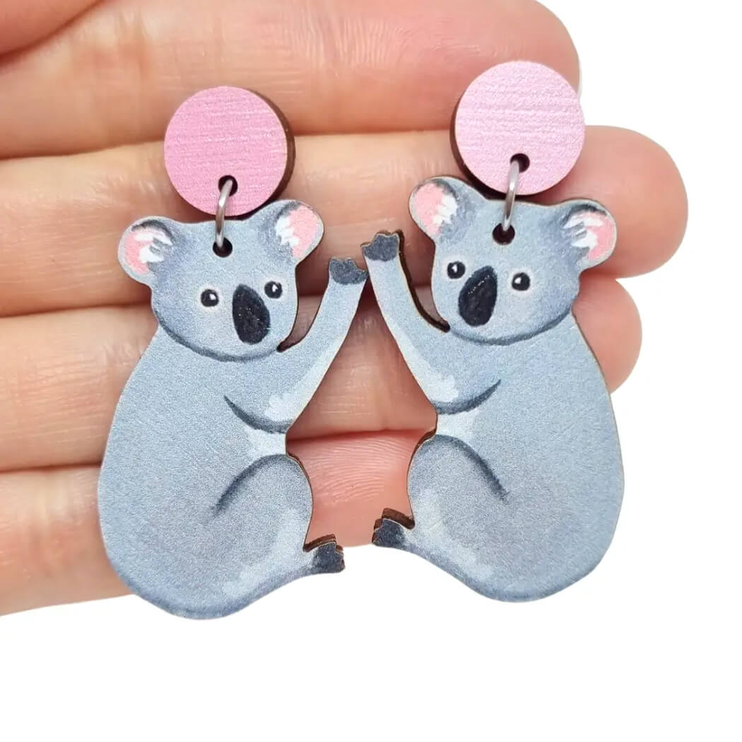 Koala Wooden Earrings for Unique Jewellery Gifts Australia