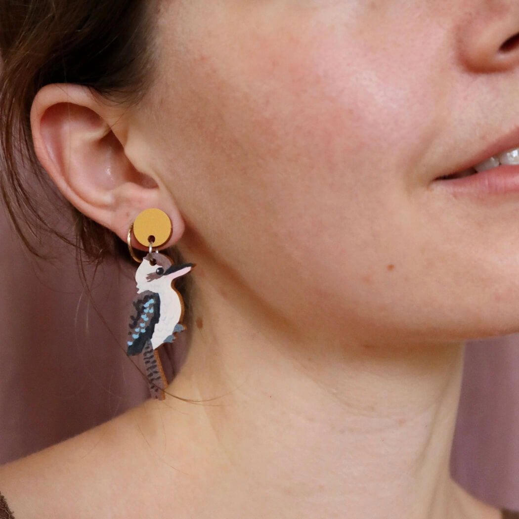 Kookaburra earrings for unique jewellery australia by pixie nut