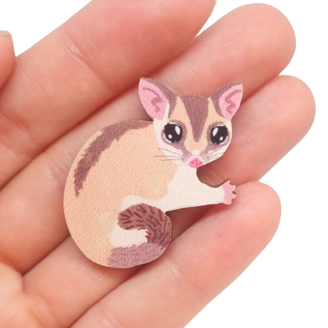 sugar glider possum wooden brooch for Australian souvenirs