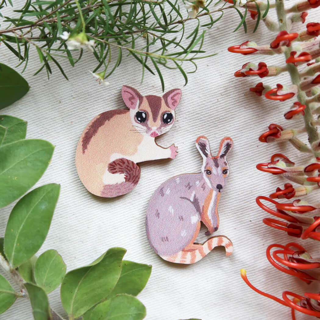 Sugar Glider and Wallaby Wooden Pins for Australian Souvenirs