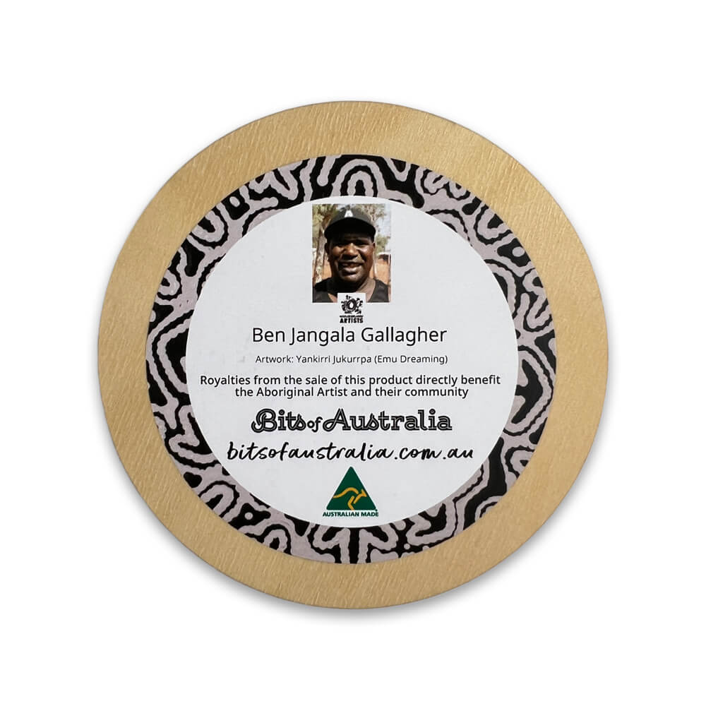 Aboriginal Souvenir Gifts Australia - Wooden Coaster Ben Jangala Gallagher Back