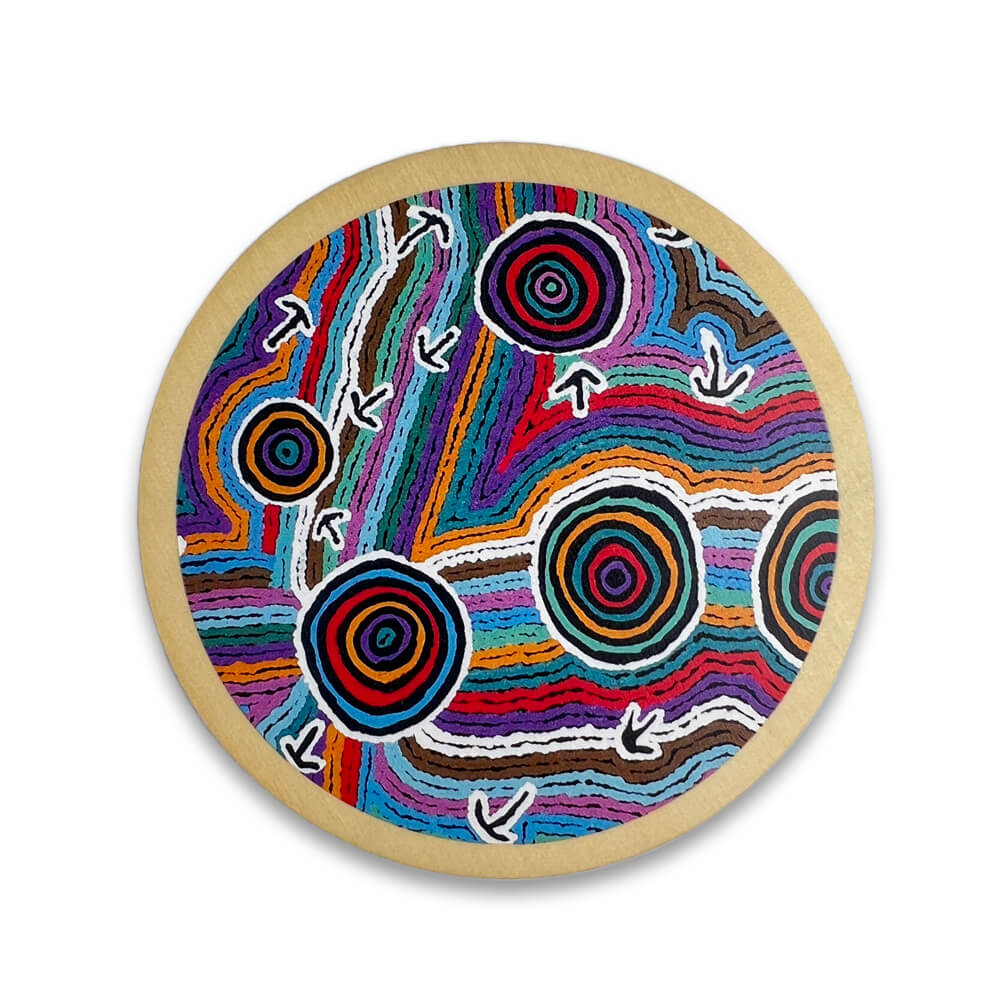 Aboriginal Souvenir Gifts Australia Wooden Coaster Margaret Jangala Gallagher