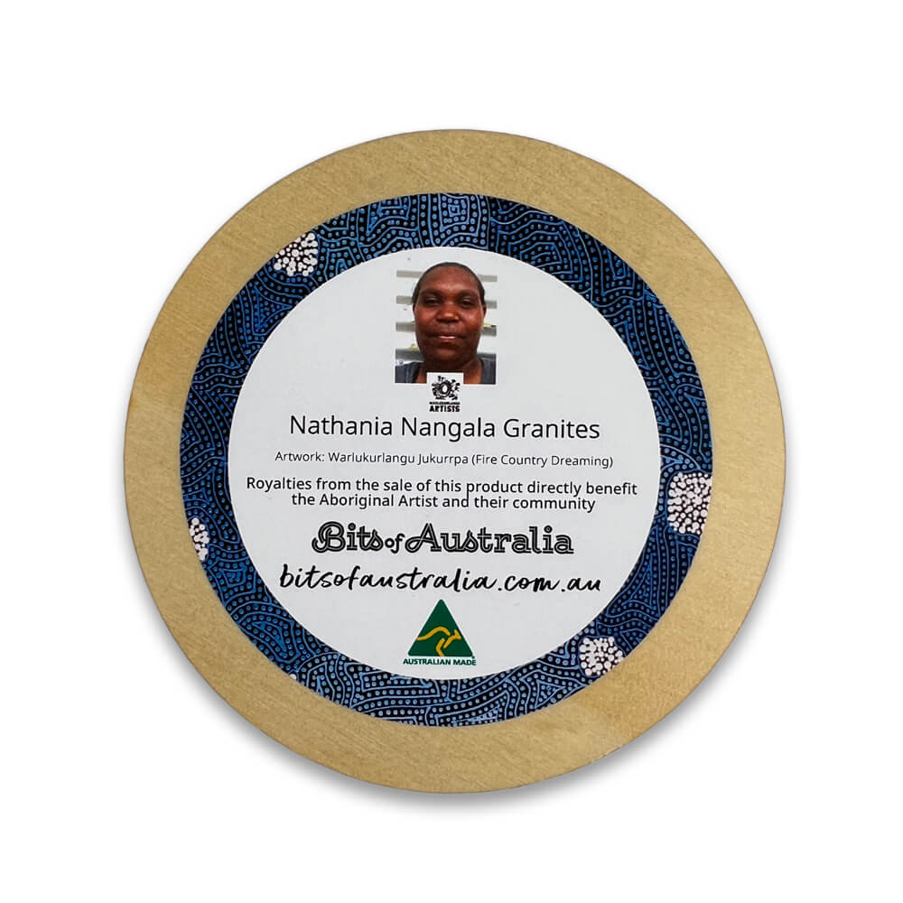 Aboriginal Souvenir Gifts Australia - Wooden Coaster Nathania Nangala Granites Back