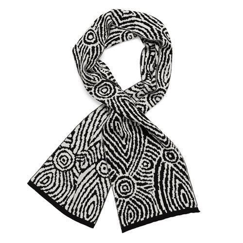 Australian Made Gifts &amp; Souvenirs with the Black &amp; White Aboriginal Art Woollen Scarf -by Alperstein Designs. For the best Australian online shopping for a Scarves - 1