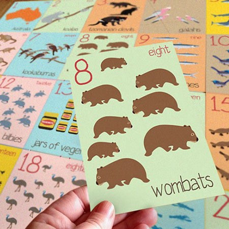 Australian Made Gifts & Souvenirs with the Numbers Flashcards -by Mokoh Design. For the best Australian online shopping for a Kids