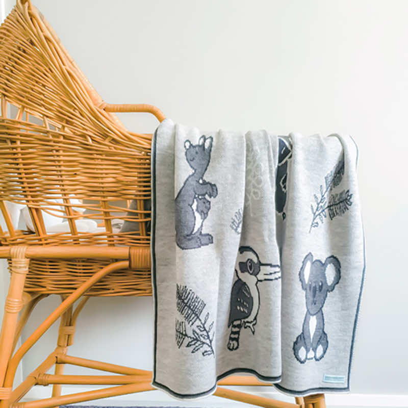 Australian Gifts for Babies Aussie Animal Knitted Wool Blanket Branberry