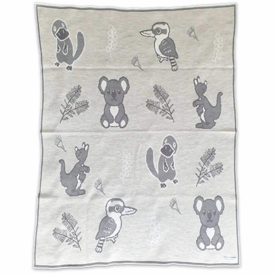 Australian Gifts for Babies Merino Wool Aussie Animals Nursery Blanket