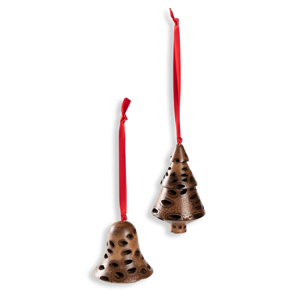 Australian Christmas Decorations Wooden Banksia Xmas Bell and Tree BanksiaGifts