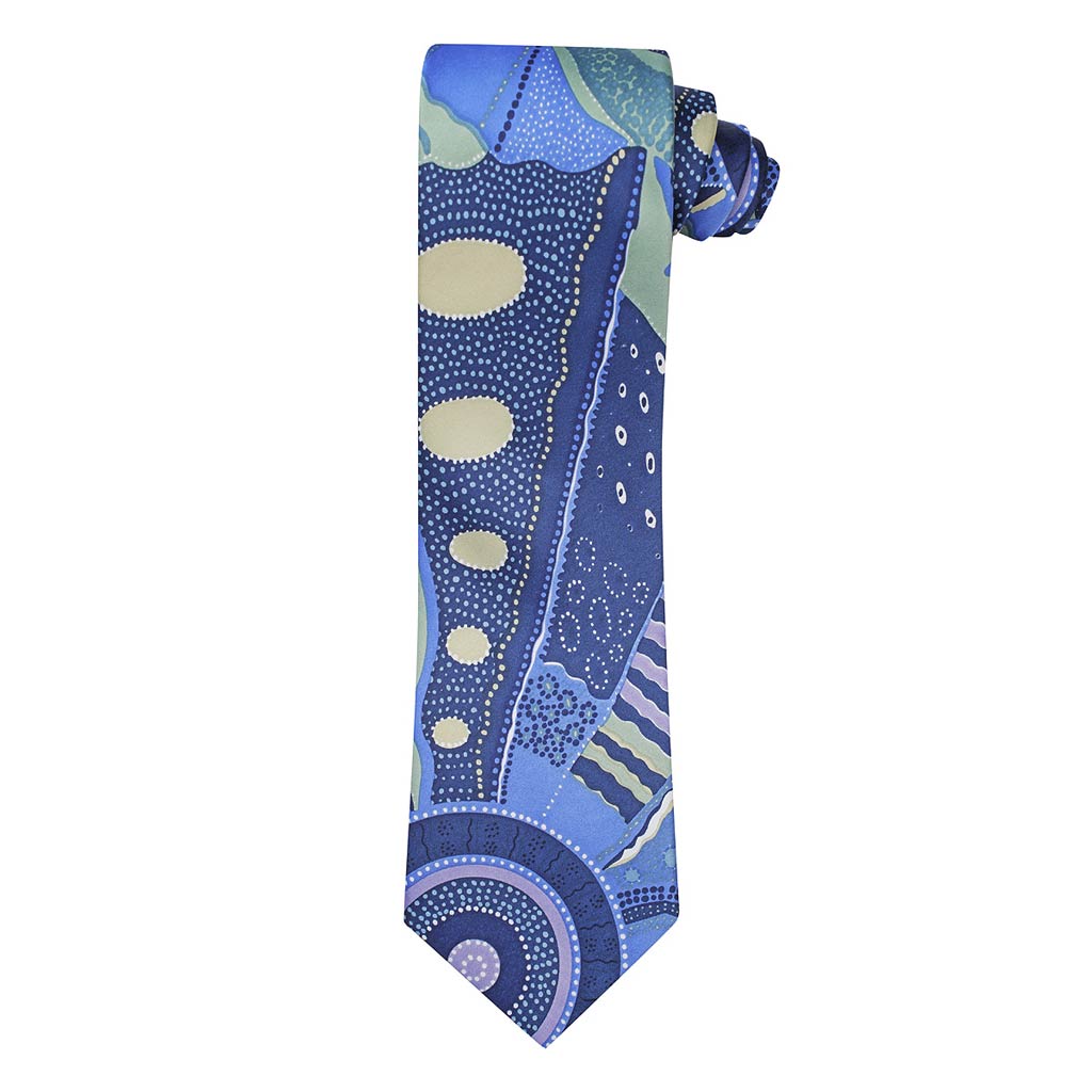 Australian Gifts Blue Mens Aboriginal Art Tie Outstations BitsofAustralia