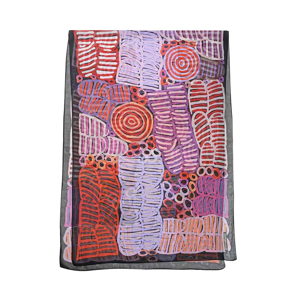 Australian Silk Scarves - Purples Made in Australia Silk Chiffon Aboriginal Design