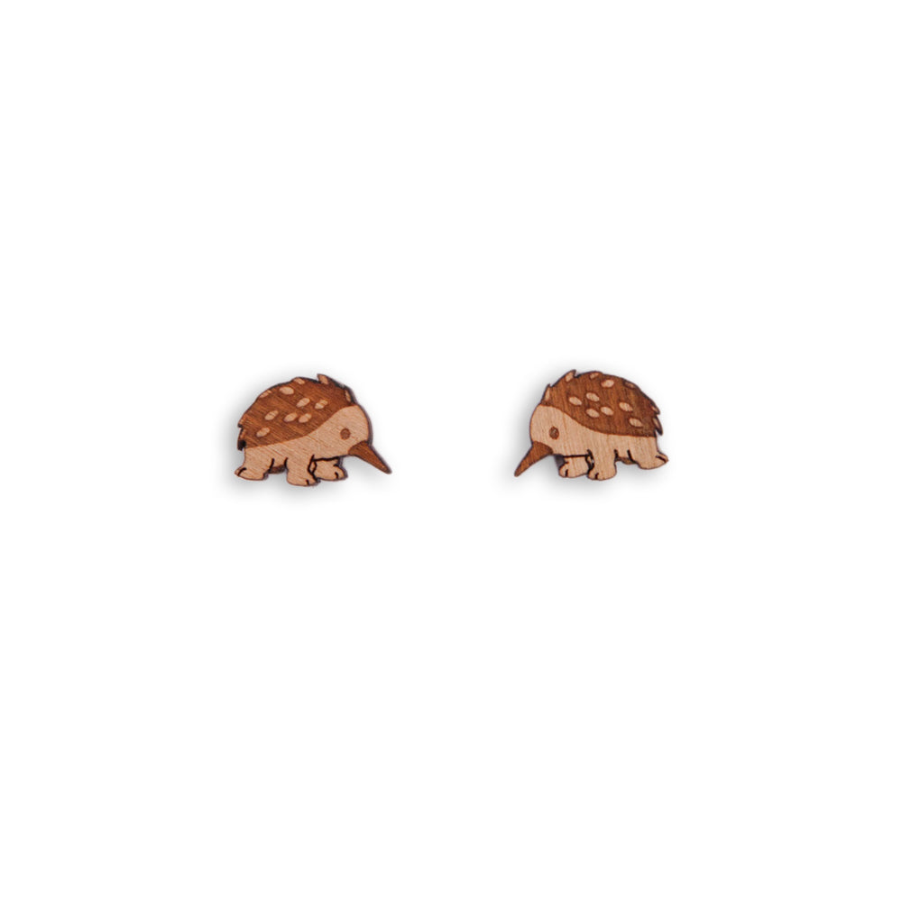 Australian Jewellery Echidna Australiana Stud Earrings Wood with Words