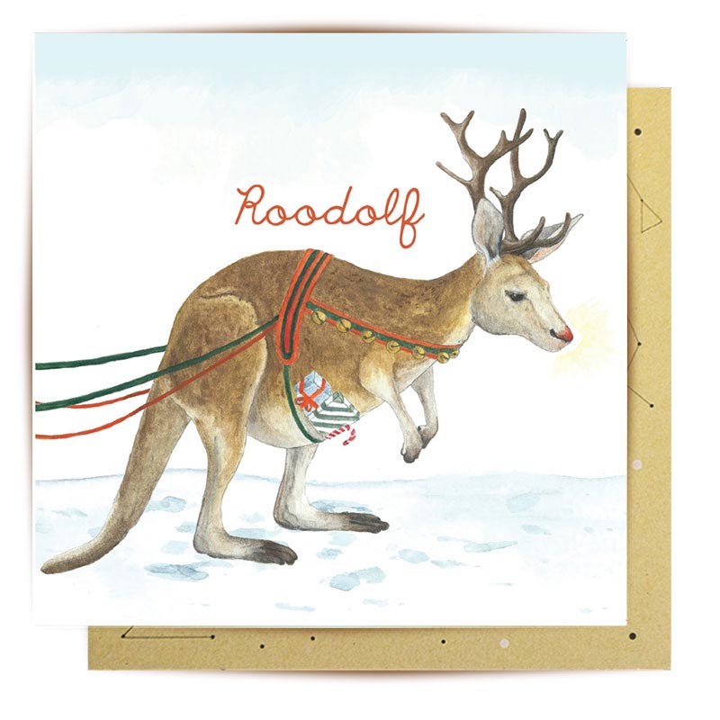Australian Themed Kangaroo Christmas Greeting Card made in Australia
