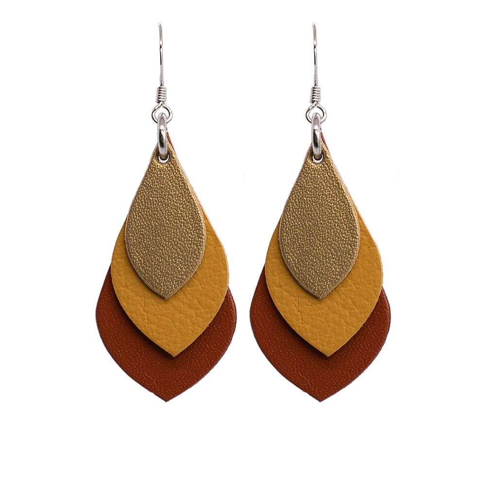 Australian Made Jewellery Leather Teardrop Earrings Gold