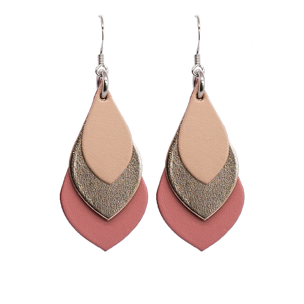Australian Made Jewellery, Leather Teardrop Earrings Rose Gold