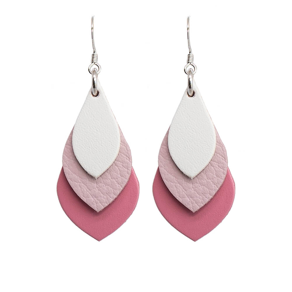 Australian Made Jewellery Leather Teardrop Earrings White Pinks