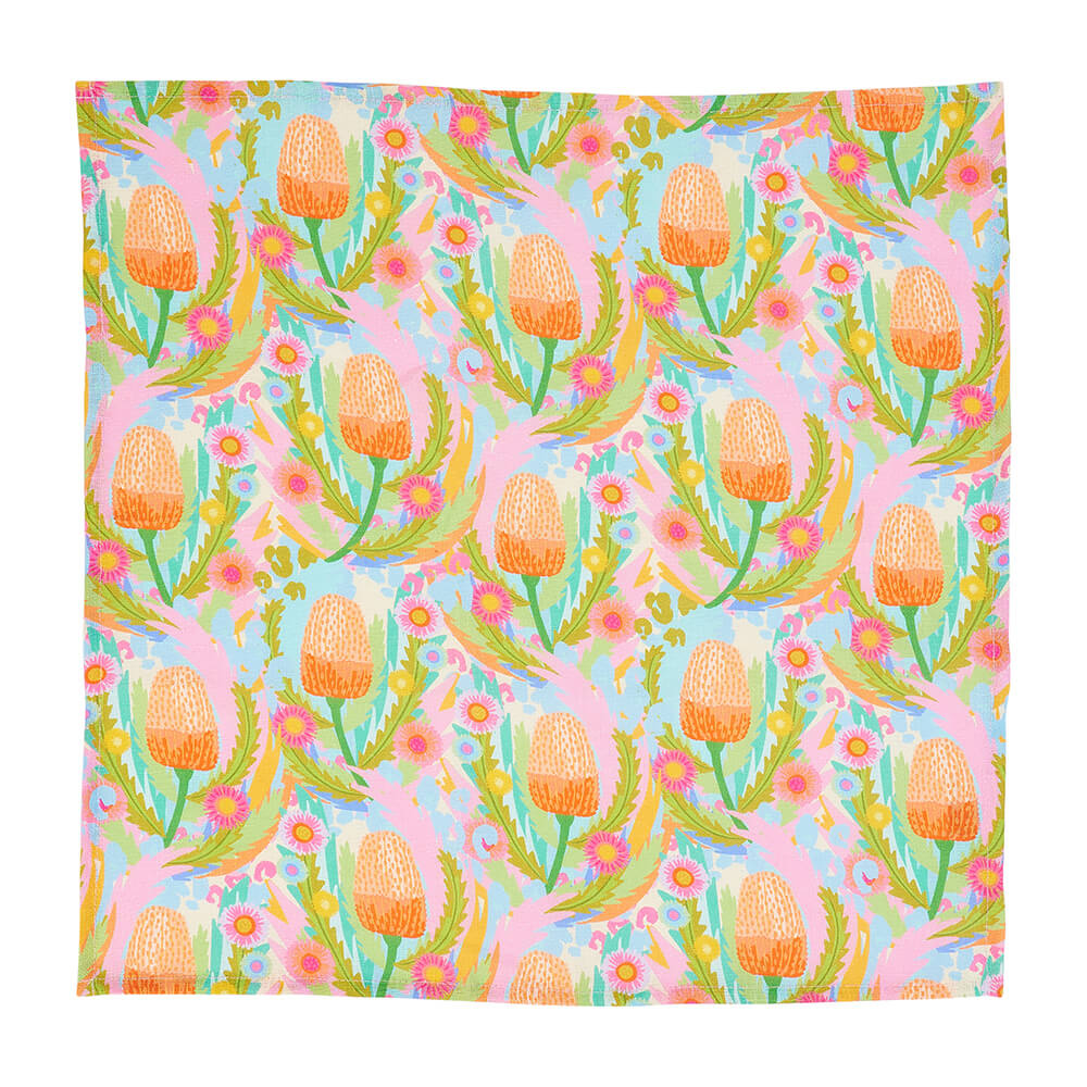 Australian Made Linen Napkins - Banksia and Paper Daisies by Annabel Trends