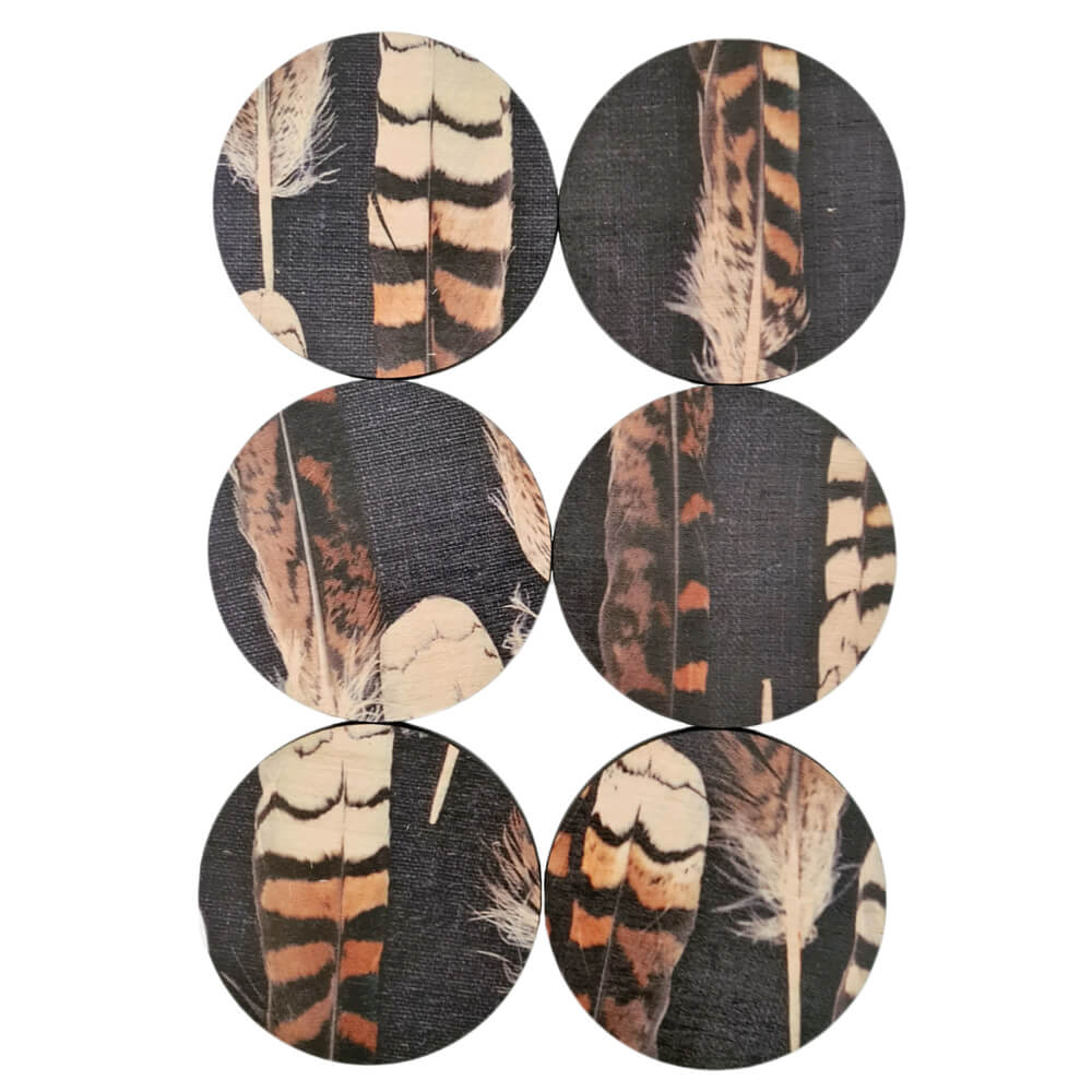 Australian Made Wooden Coaster Set Kookaburra Feathers