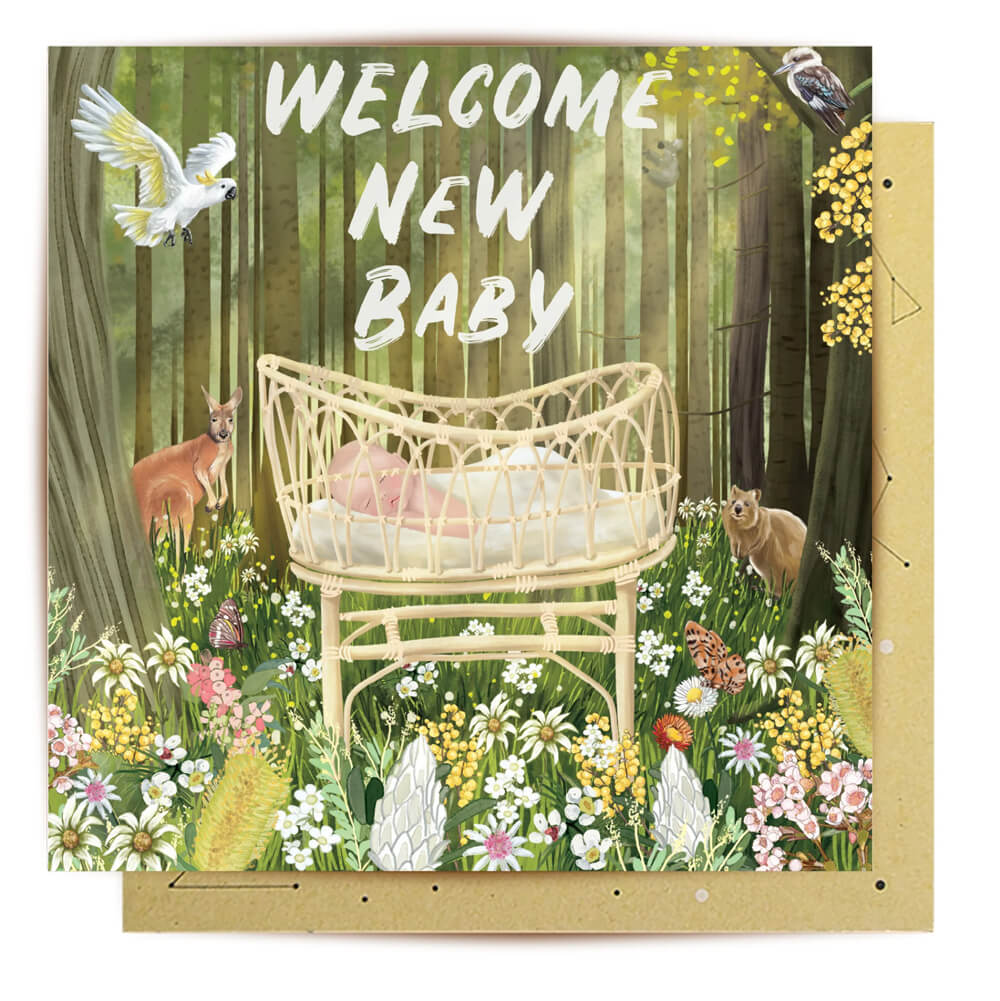 Australian New Baby Greeting Card Kangaroo Quokka Design