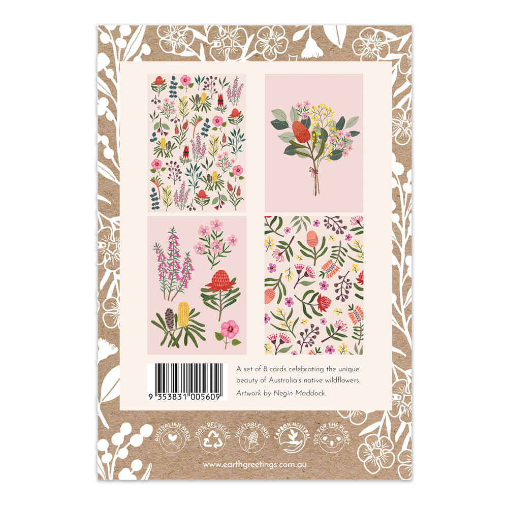 Australian Wildflowers Card Pack by Earth Greetings back