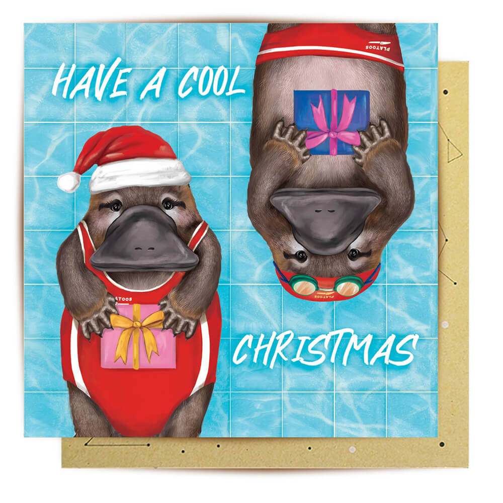 Christmas Card Swimming Platypus