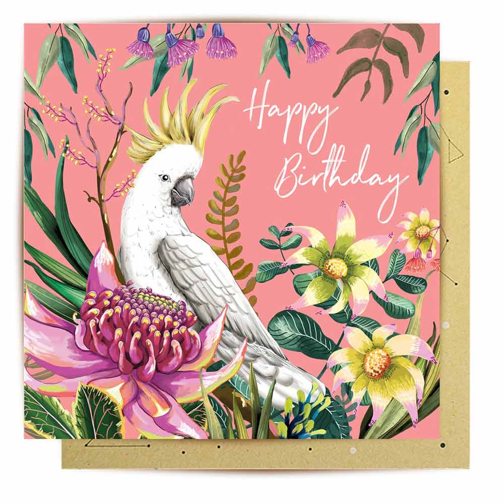 Australian Cockatoo Happy Birthday Greeting Card by La La Land Sydney