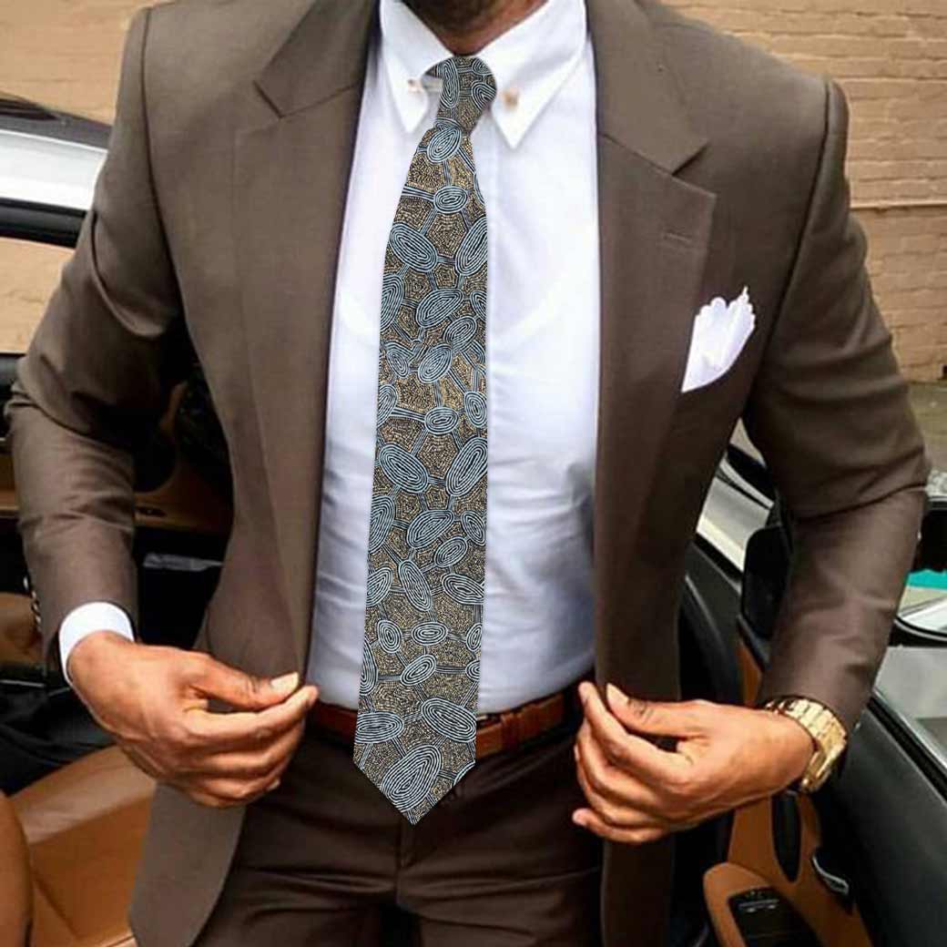 Australian-Souvenir-Gift-Mens-Aboriginal-Tie-Blue-steel