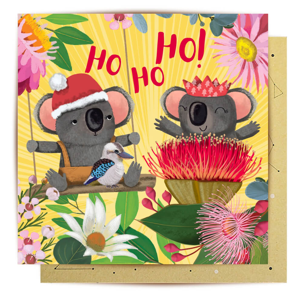 Christmas Cards Australia Ho Ho Ho Koala & Kookaburra by LaLaLand