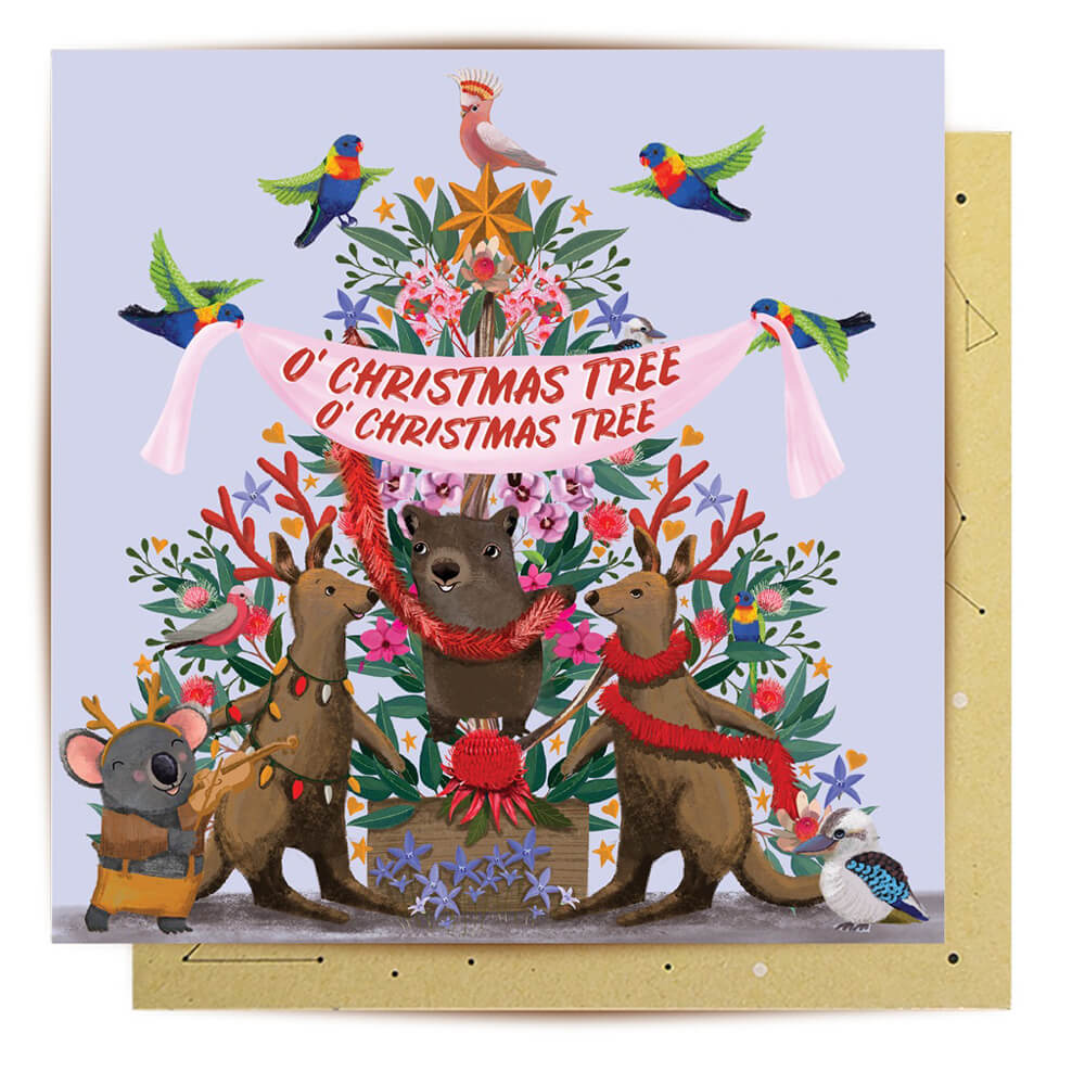 Christmas Cards Australia, Aussie Animals Xmas Tree by La La Land