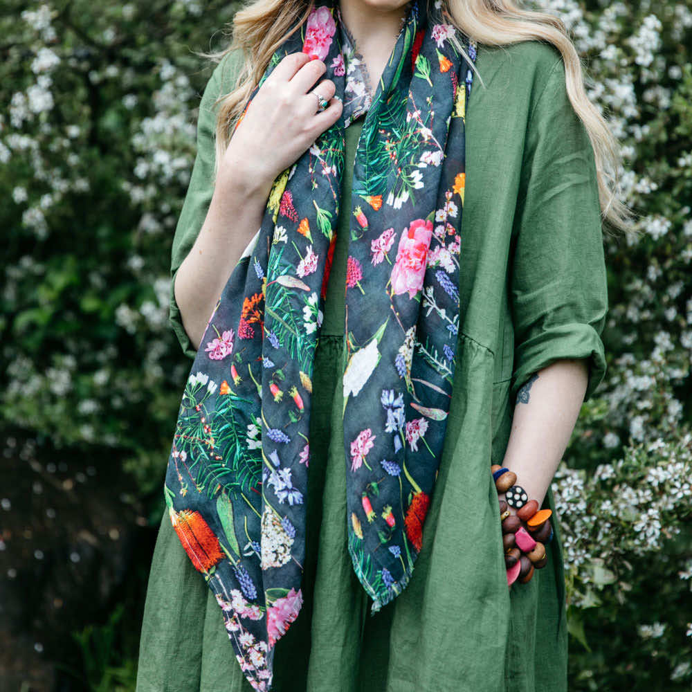 Organic Cotton Botanical Scarf Online Australia by The Spotted Quoll at BitsofAustralia