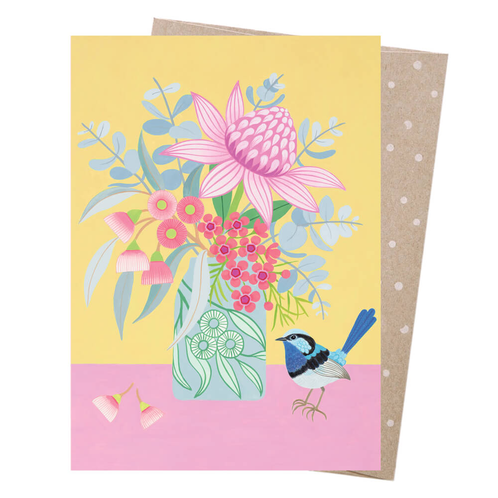 Greeting cards Australia Waratah and Blue Wren by Claire Ishino and Earth Greetings