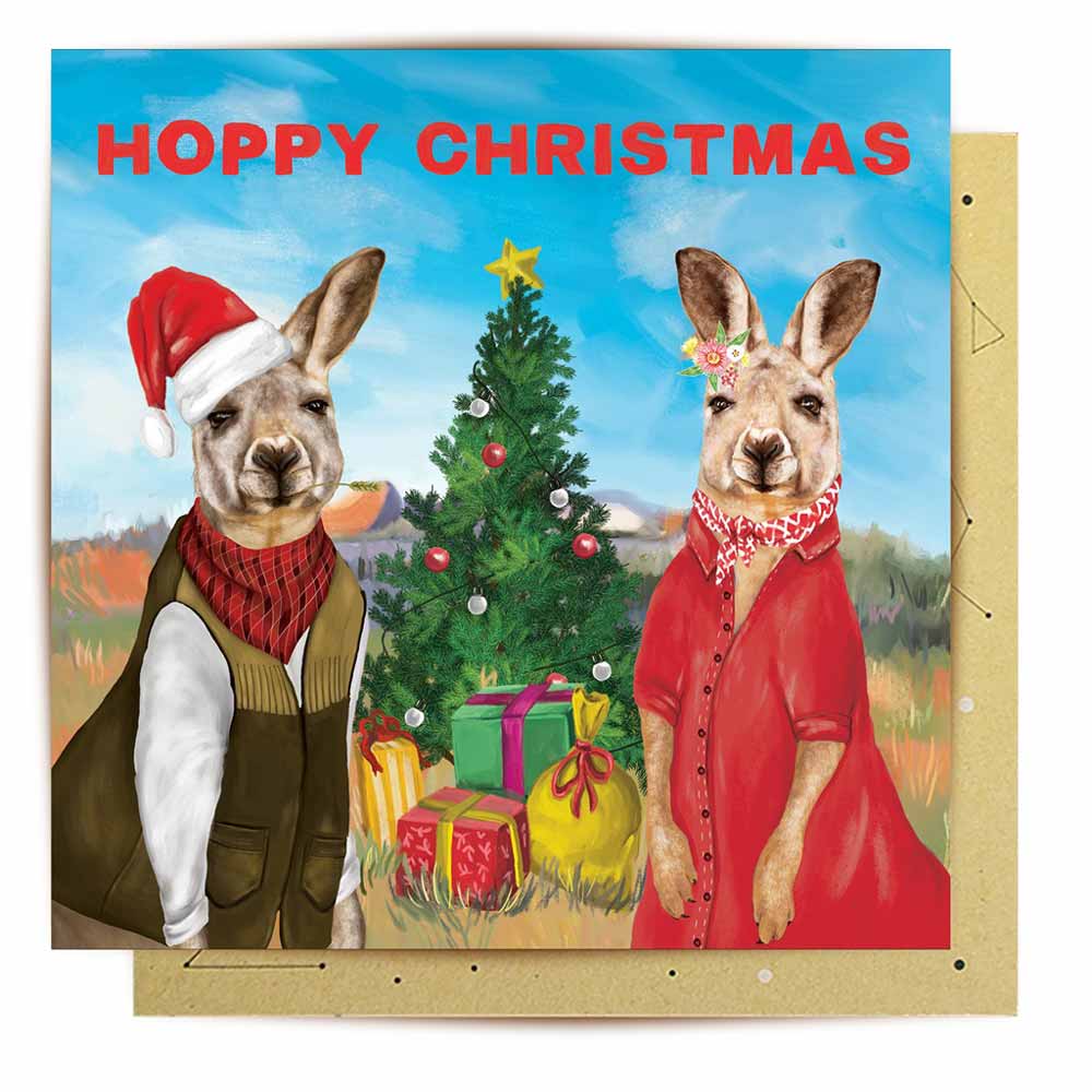 Kangaroo Hoppy Christmas Card Australian Made