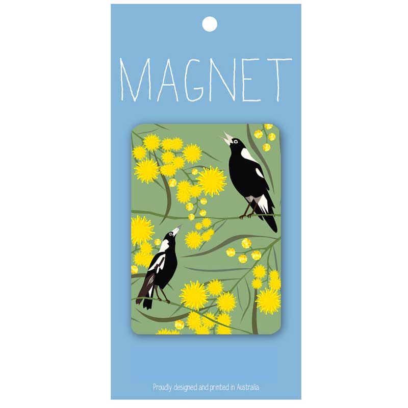 Australian souvenir magnet magpies on wattle