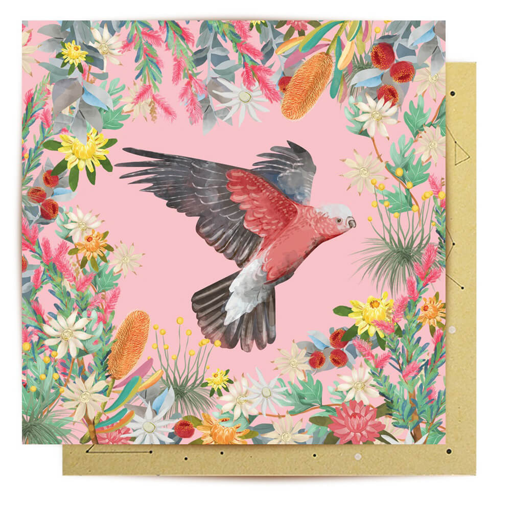 buy greeting cards online Australia pink cockatoo australiana flowers