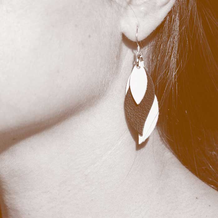 Kangaroo Leather Earrings - Silver / Rose Gold