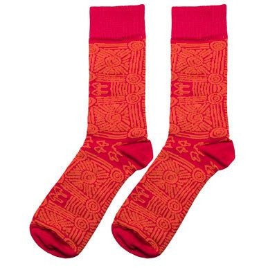 Australian Made Gifts &amp; Souvenirs with the Red Aboriginal Artwork Socks -by Alperstein Designs. For the best Australian online shopping for a Socks - 1
